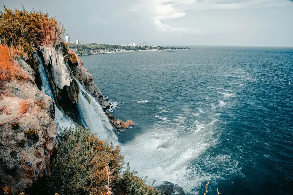 Lower Duden waterfall dropping into the sea at Antalya