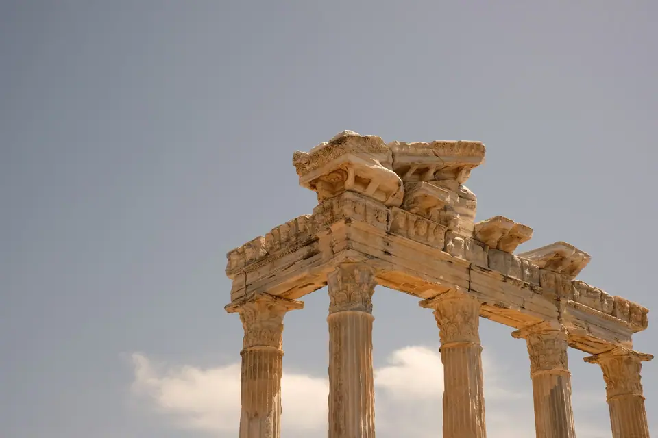 Ancient columns near Antalya under a blue sky