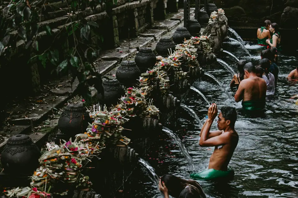 Bathers at the holy spring of Tirta Empul near Ubud