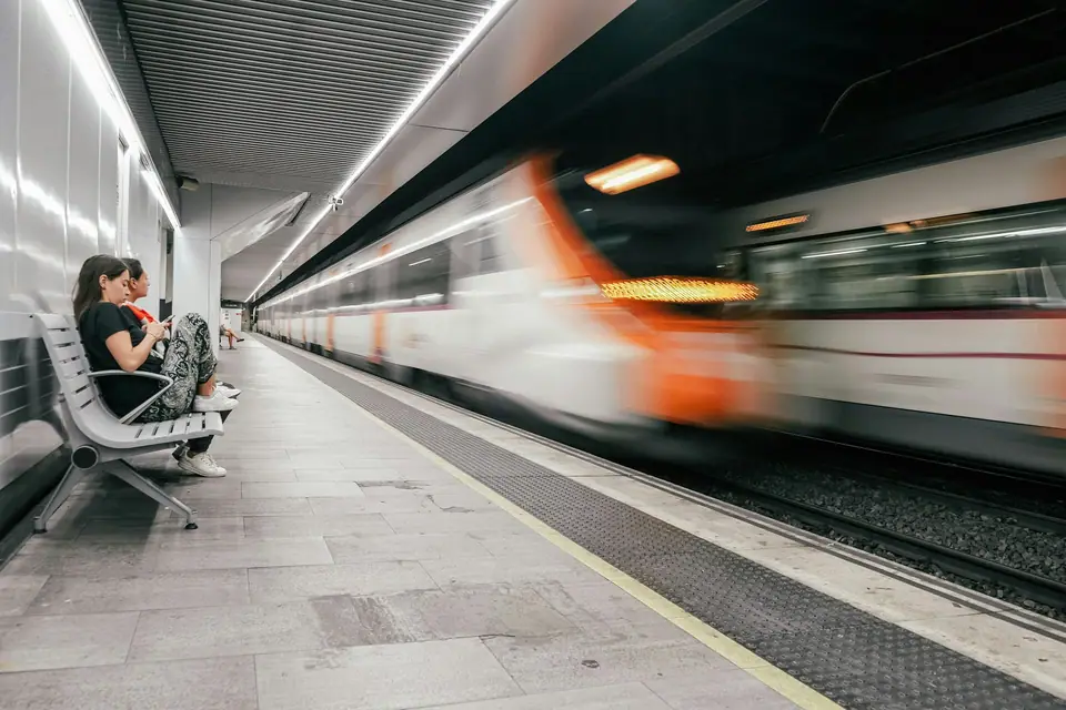Train arriving at a Barcelona station platform
