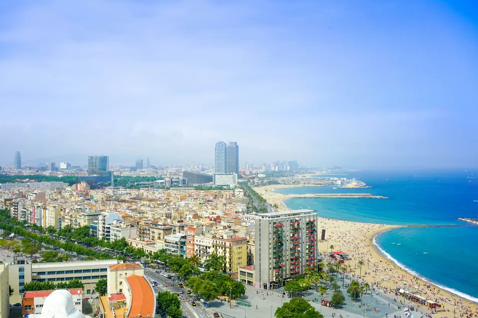 Barcelona beachfront and city seen from above