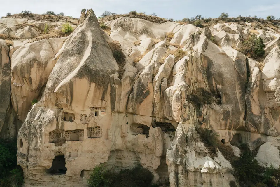 Rooms carved into soft volcanic rock in Cappadocia