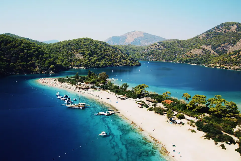 The blue lagoon and beach at Oludeniz on the Lycian coast of Turkey