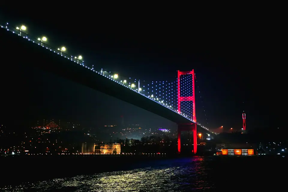 Bosphorus Bridge lit up at night