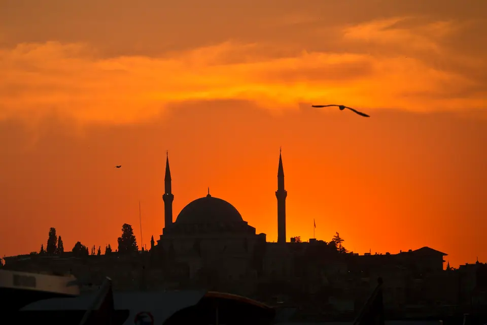 Mosque silhouette against an orange Istanbul sunset