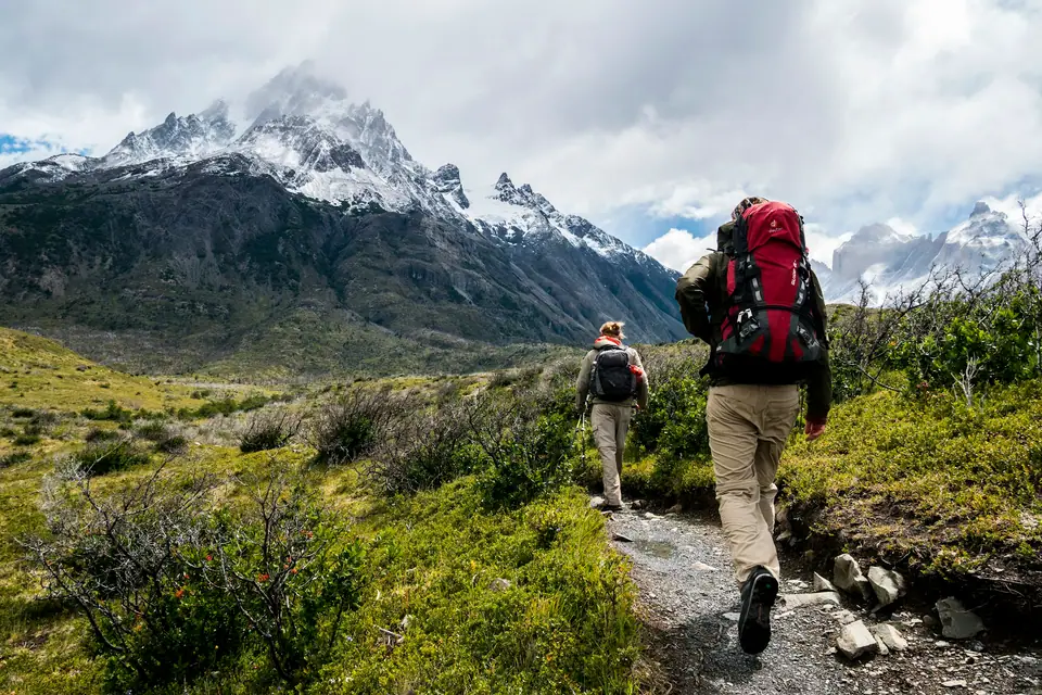 Hikers on a trail in the Andes