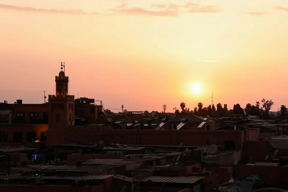 Sun setting over the rooftops of Marrakech