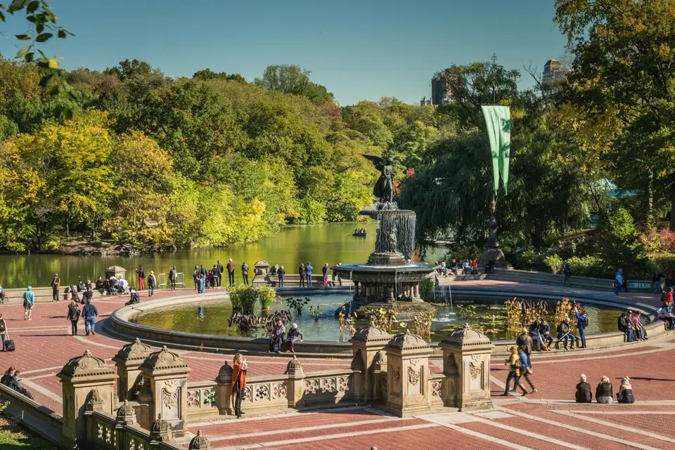 Visitors around Bethesda Fountain in Central Park