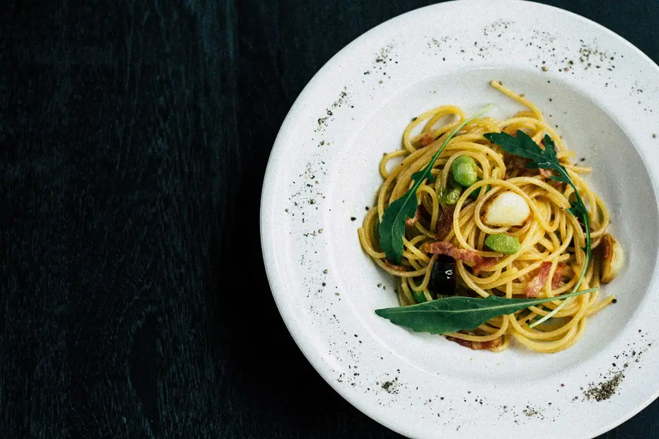 Plate of spaghetti in a Roman trattoria
