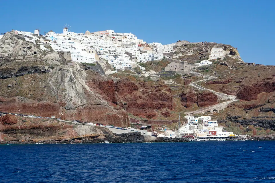 Red cliffs of the Santorini coast