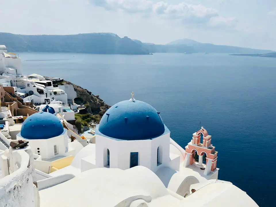 Blue domes above the Santorini caldera