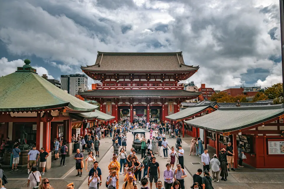 Crowds on Nakamise street leading to Senso-ji temple in Asakusa